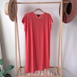 Halogen cap sleeve jersey dress, size S, coral